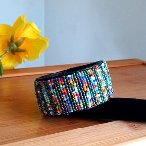 1PC Beautiful African Wide Leather Maasai Beaded Bracelet